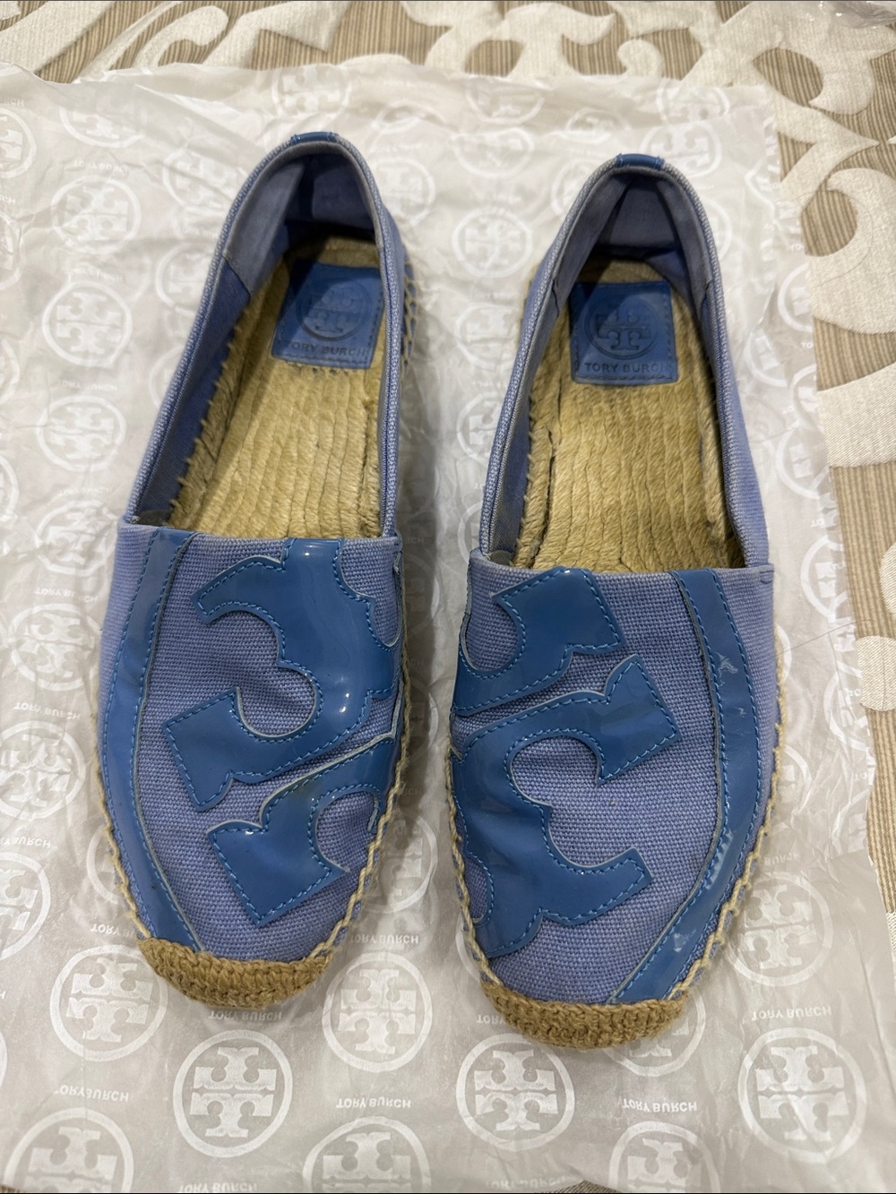 Tory Burch Blue Canvas Espadrille Flats